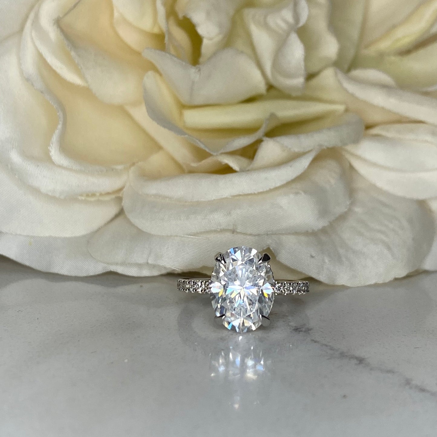 Elongated Oval Moissanite Engagement Ring 14K White Gold Hidden Halo Moissanite Engagement Ring Women Wedding Anniversary Promise Ring #7249