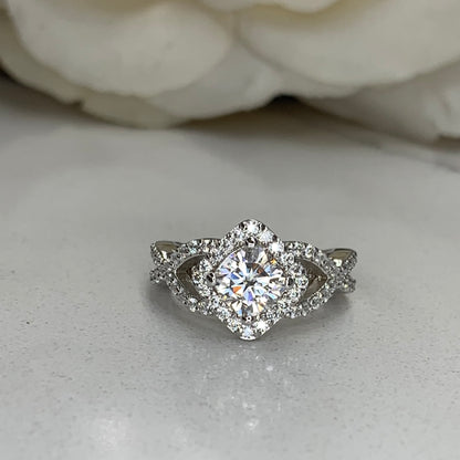 Cushion Cut Moissanite Engagement Ring 14K White Gold , Infinity Band Moissanite Ring , Unique Vintage Cushion Cut Engagement Rings ,  #7255