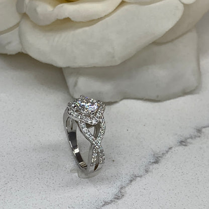 Cushion Cut Moissanite Engagement Ring 14K White Gold , Infinity Band Moissanite Ring , Unique Vintage Cushion Cut Engagement Rings ,  #7255