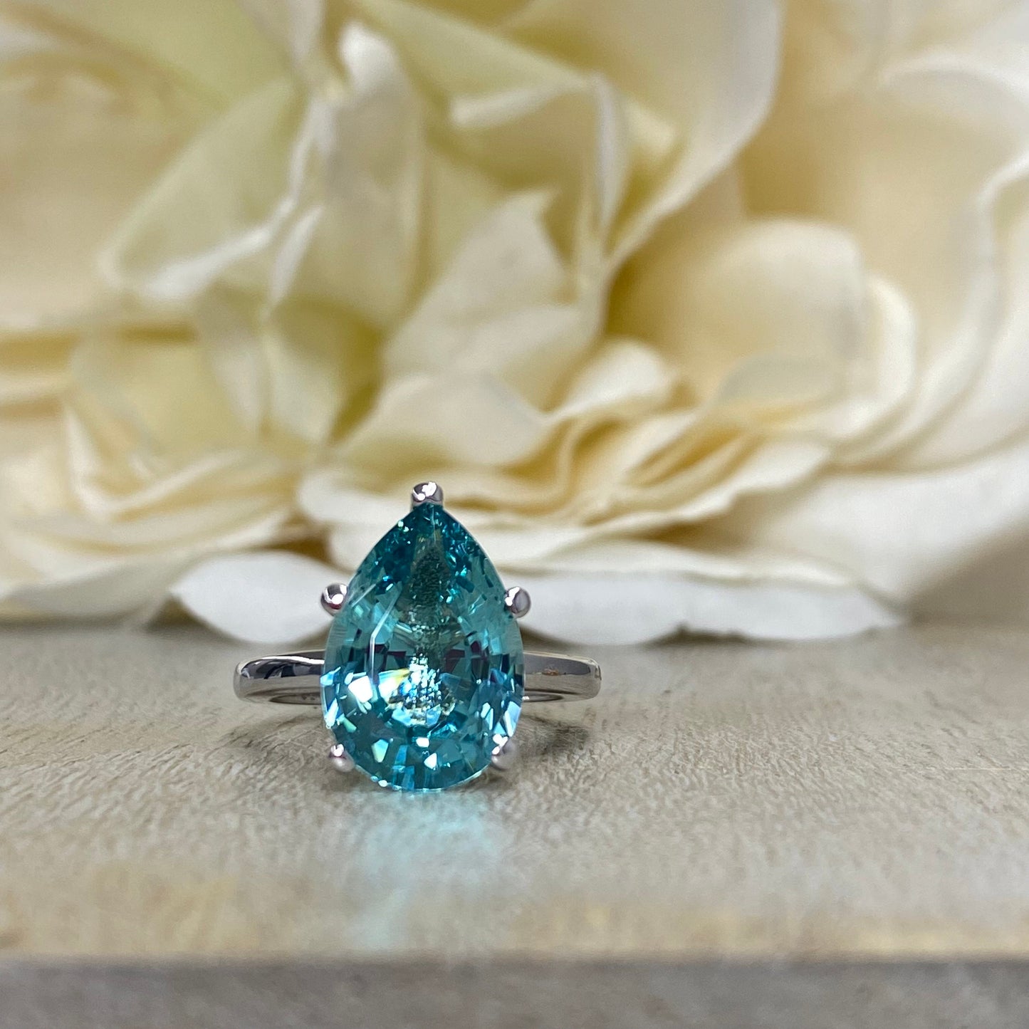 Neon Blue Paraiba Engagement Ring / Pear Shape Solitaire  / Paraiba Wedding Ring / 14k White Gold / #6418