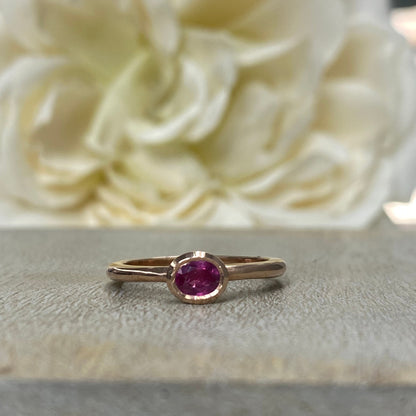 Ruby Ring , Oval Shaped Ruby Ring 14k Rose Gold , Minimalist Ruby Ring , Stacking Sideways Oval Promise Ring  , Dainty Stacking Ring  #5857