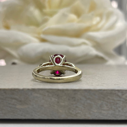 Oval Cut Ruby Ring 14K Yellow Gold for Women Ruby and Diamond Engagement Ring,  Unique Vintage Ruby Diamond Anniversary Promise Rings #7270