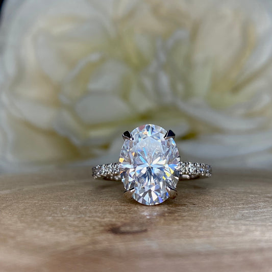 Elongated Oval Moissanite Engagement Ring 14K White Gold Hidden Halo Moissanite Engagement Ring Women Wedding Anniversary Promise Ring #7249