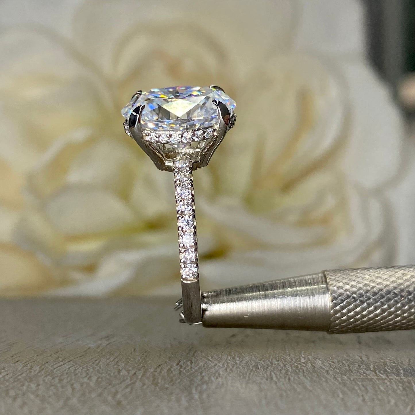 Elongated Oval Moissanite Engagement Ring 14K White Gold Hidden Halo Moissanite Engagement Ring Women Wedding Anniversary Promise Ring #7249