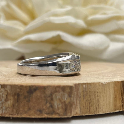 Moissanite Wedding Band For Men 14K White Gold , Mens Thumb Ring , Five Stone Mens Moissanite Wedding Band Unique Mens Engagement Ring #7253