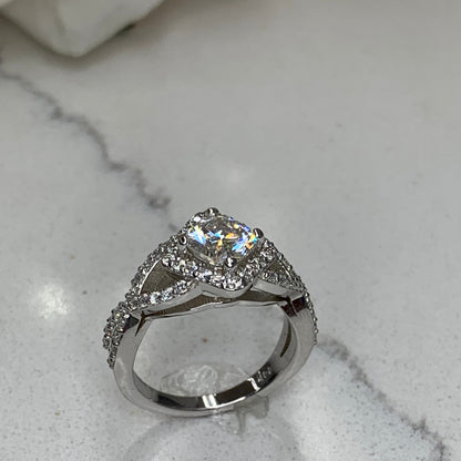 Cushion Cut Moissanite Engagement Ring 14K White Gold , Infinity Band Moissanite Ring , Unique Vintage Cushion Cut Engagement Rings ,  #7255