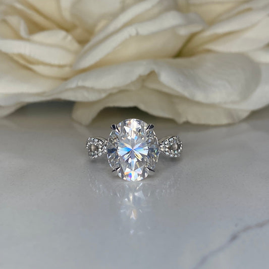 Oval Cut Moissanite Engagement Ring 14K White Gold  Infinity Band Moissanite Engagement Rings  Unique Vintage Anniversary Promise Ring #7277
