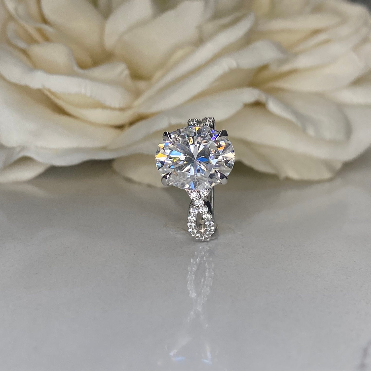 Oval Cut Moissanite Engagement Ring 14K White Gold  Infinity Band Moissanite Engagement Rings  Unique Vintage Anniversary Promise Ring #7277
