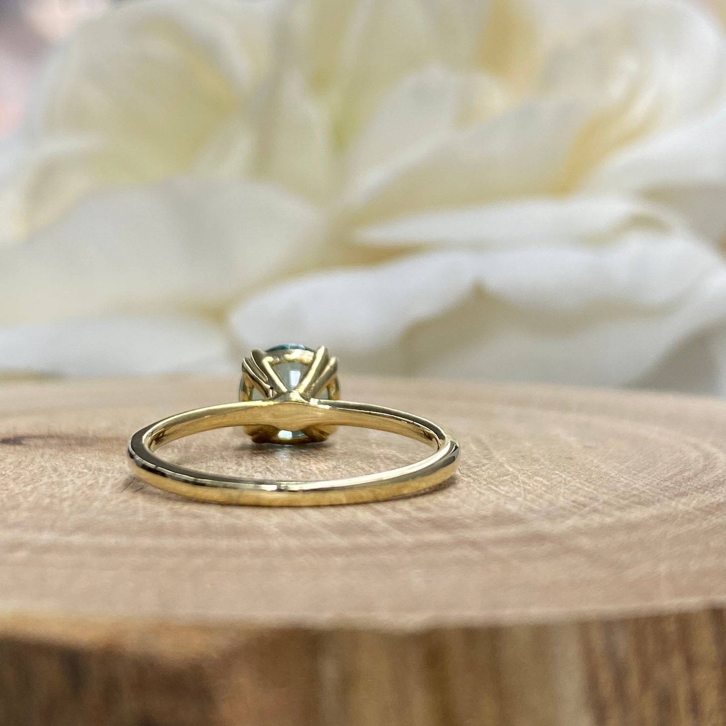Paraiba Tourmaline Engagement Ring 14K Yellow Gold,  Round Solitaire Paraiba Tourmaline Engagement Rings, Neon Blue Paraiba Tourmaline #6163