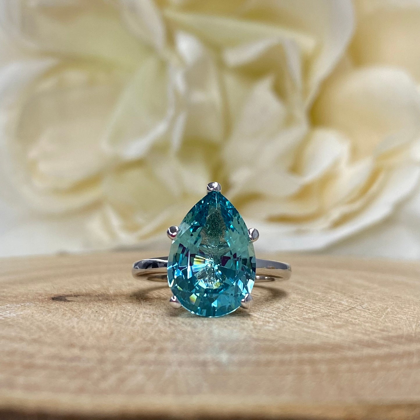 Neon Blue Paraiba Engagement Ring / Pear Shape Solitaire  / Paraiba Wedding Ring / 14k White Gold / #6418