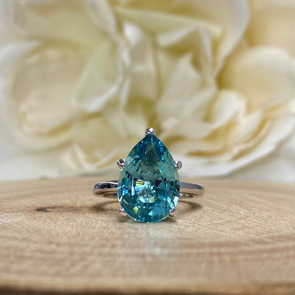 Neon Blue Paraiba Engagement Ring / Pear Shape Solitaire  / Paraiba Wedding Ring / 14k White Gold / #6418
