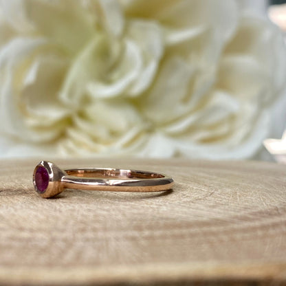 Ruby Ring , Oval Shaped Ruby Ring 14k Rose Gold , Minimalist Ruby Ring , Stacking Sideways Oval Promise Ring  , Dainty Stacking Ring  #5857