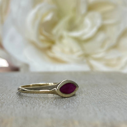 Ruby Ring , Marquis Shaped Ruby Ring 14k White Gold Minimalist Ruby Ring Stacking Sideways Marquis Promise Ring Dainty Stacking Ring  #5852