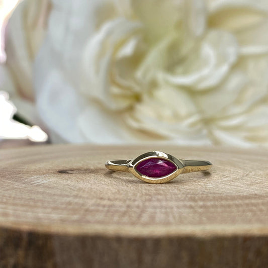 Ruby Ring , Marquis Shaped Ruby Ring 14k White Gold Minimalist Ruby Ring Stacking Sideways Marquis Promise Ring Dainty Stacking Ring  #5852