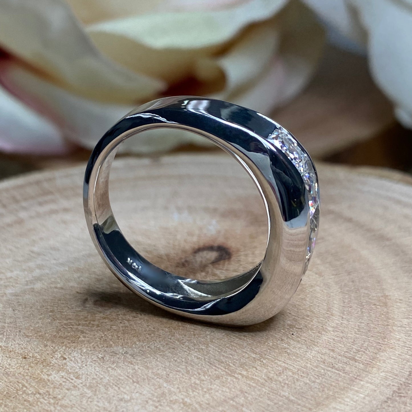 Mens Diamond Wedding Band 14K White Gold , Asscher Cut Moissanite Mans Wedding Band , Mens Promise Anniversary Ring  Mens Wedding Band #7258