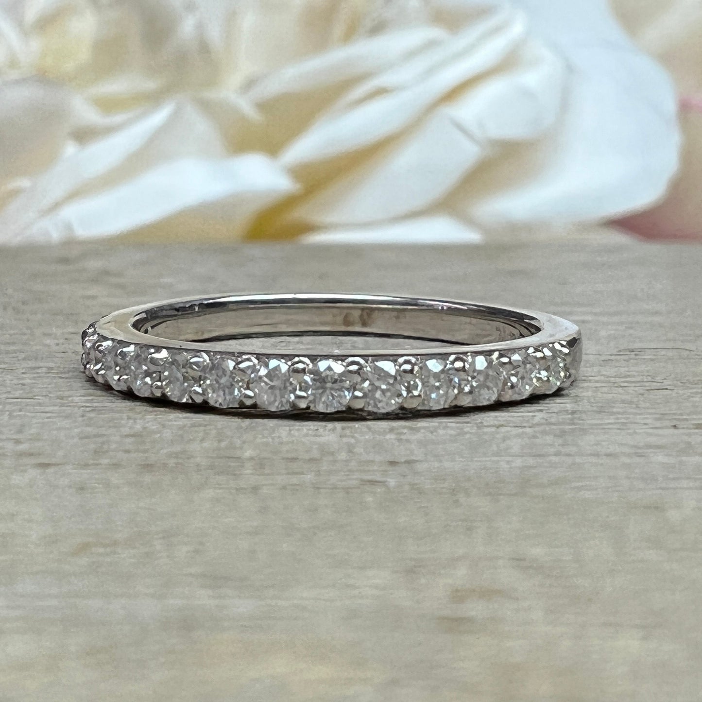 Moissanite Wedding Band 14K White Band Stacking Moissanite Band Thin Diamond Wedding Band For Ladies Dainty Stacking Bands Moissanite  #7279