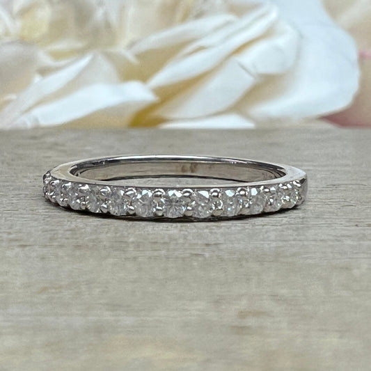 Moissanite Wedding Band 14K White Band Stacking Moissanite Band Thin Diamond Wedding Band For Ladies Dainty Stacking Bands Moissanite  #7279