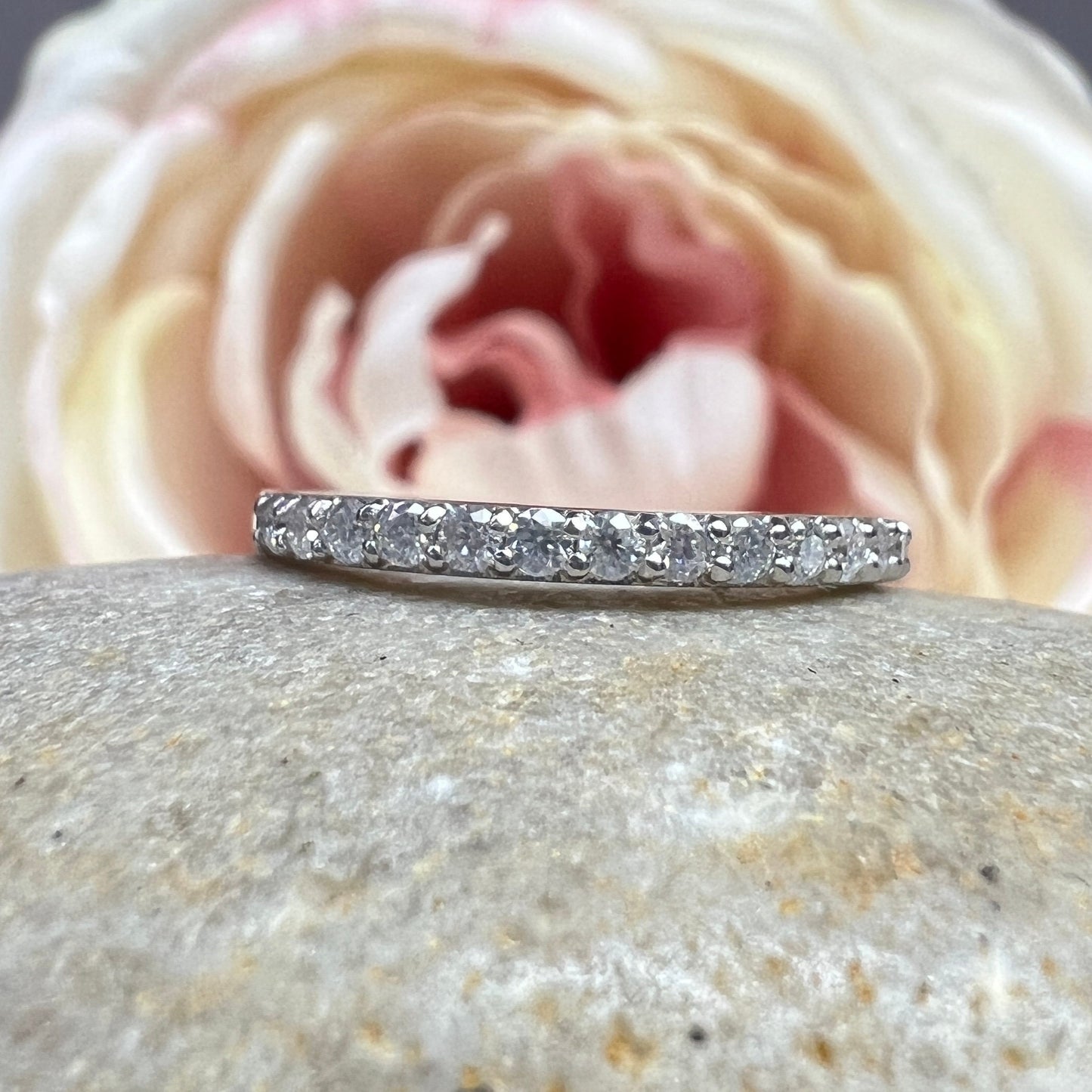 Moissanite Wedding Band 14K White Band Stacking Moissanite Band Thin Diamond Wedding Band For Ladies Dainty Stacking Bands Moissanite  #7279