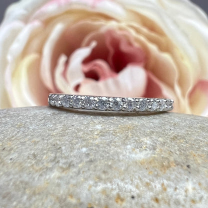 Moissanite Wedding Band 14K White Band Stacking Moissanite Band Thin Diamond Wedding Band For Ladies Dainty Stacking Bands Moissanite  #7279