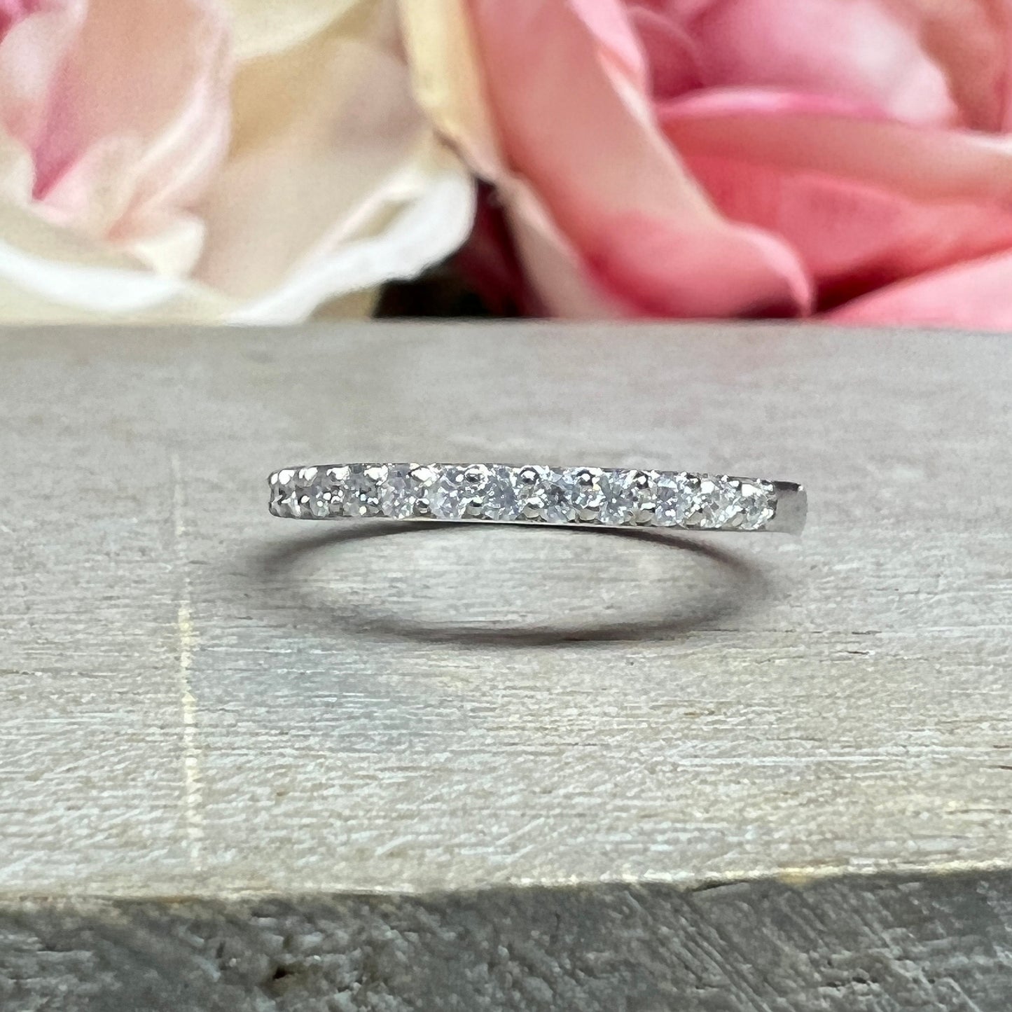 Moissanite Wedding Band 14K White Band Stacking Moissanite Band Thin Diamond Wedding Band For Ladies Dainty Stacking Bands Moissanite  #7279