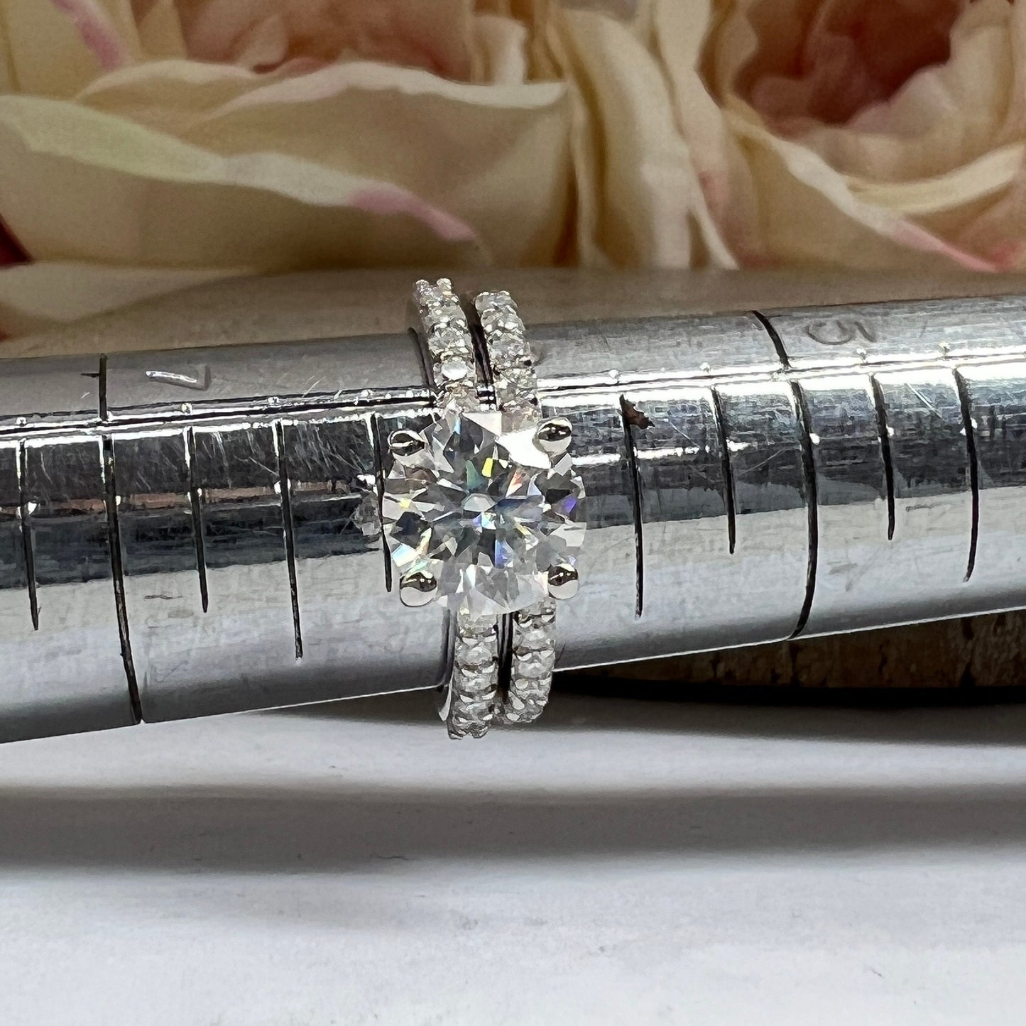 Round Moissanite  Engagement Ring Set 14K White Gold Ladies Round Moissanite Bridal Set  Classic Round Moissanite Engagement Ring Set  #7280