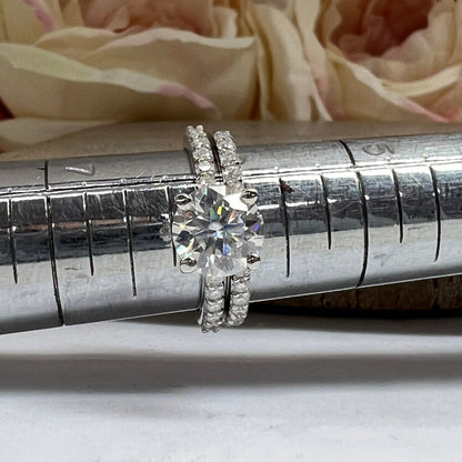 Round Moissanite  Engagement Ring Set 14K White Gold Ladies Round Moissanite Bridal Set  Classic Round Moissanite Engagement Ring Set  #7280