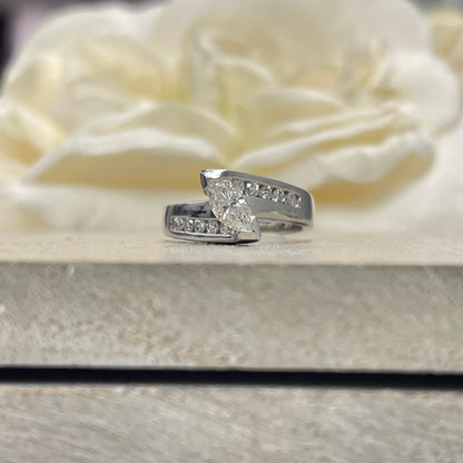 Marquis Diamond Engagement Ring 14K White Gold  Real Diamond Engagement Ring Marquis Cut , Bezel Set Diamond Promise Anniversary Ring  #3415