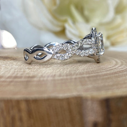 Genuine Oval Diamond Ring 14K White Gold, Vintage Style Twist Band Diamond Engagement Ring , Oval Diamond Halo Wedding Ring For Women  #3851