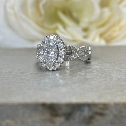 Genuine Oval Diamond Ring 14K White Gold, Vintage Style Twist Band Diamond Engagement Ring , Oval Diamond Halo Wedding Ring For Women  #3851