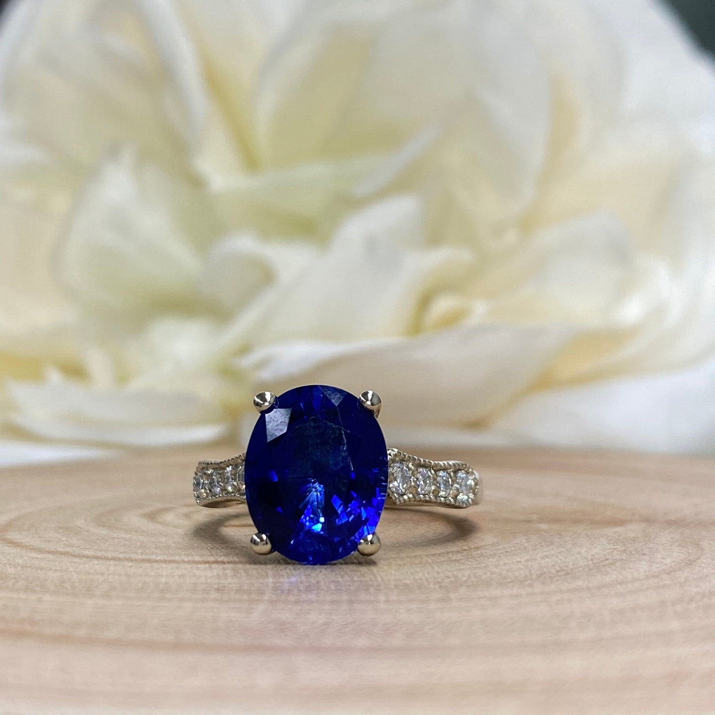 Oval Blue Sapphire Engagement Ring White Gold, Blue Sapphire Solitaire Ring For Women, Unique Vintage Oval Sapphire Engagement Rings, #7225