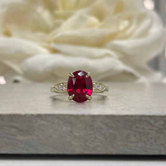 Oval Cut Ruby Ring 14K Yellow Gold for Women Ruby and Diamond Engagement Ring,  Unique Vintage Ruby Diamond Anniversary Promise Rings #7270