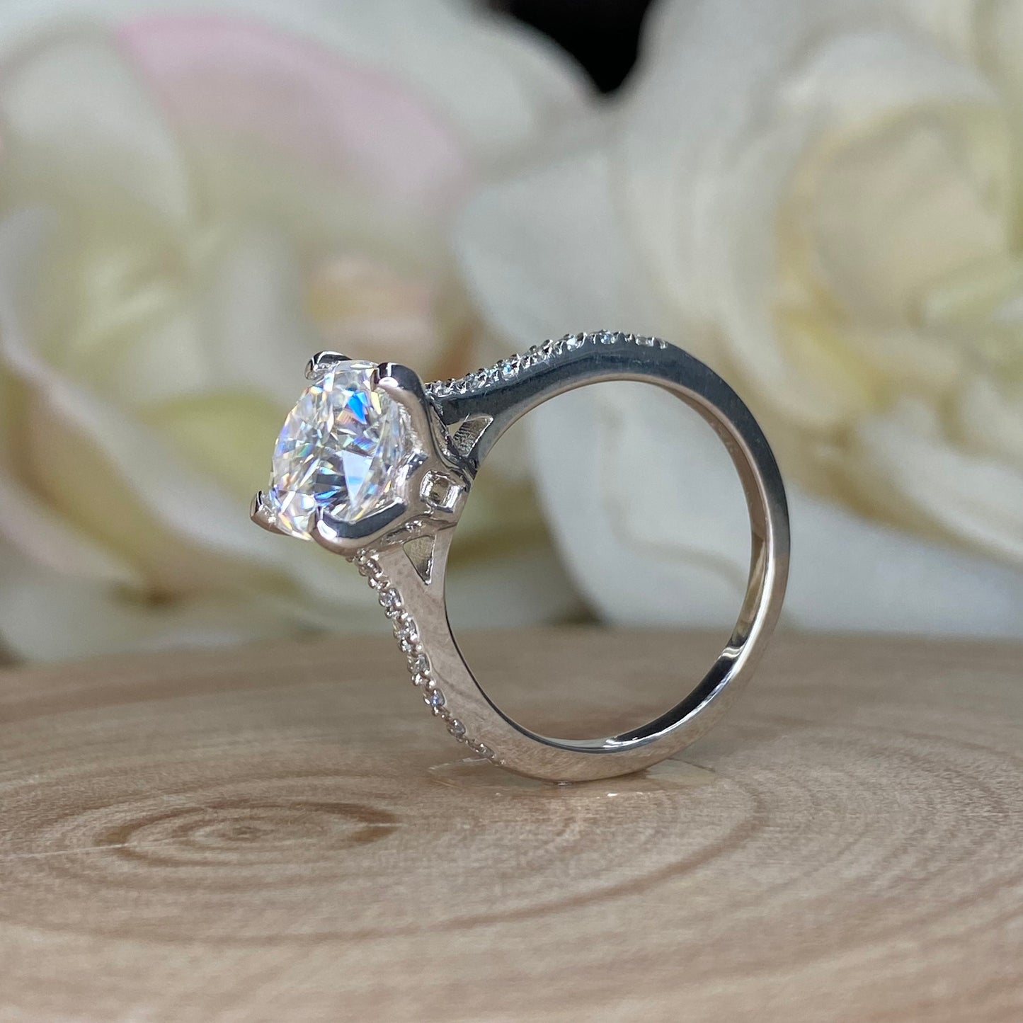 Moissanite Cushion Cut Engagement Ring 14K White Gold Cushion Solitaire Engagement Ring Forever One Simple Solitaire Engagement Ring #7275