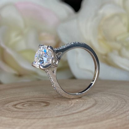 Moissanite Cushion Cut Engagement Ring 14K White Gold Cushion Solitaire Engagement Ring Forever One Simple Solitaire Engagement Ring #7275