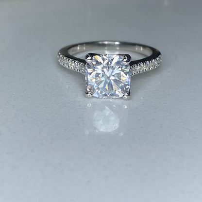 Moissanite Cushion Cut Engagement Ring 14K White Gold Cushion Solitaire Engagement Ring Forever One Simple Solitaire Engagement Ring #7275