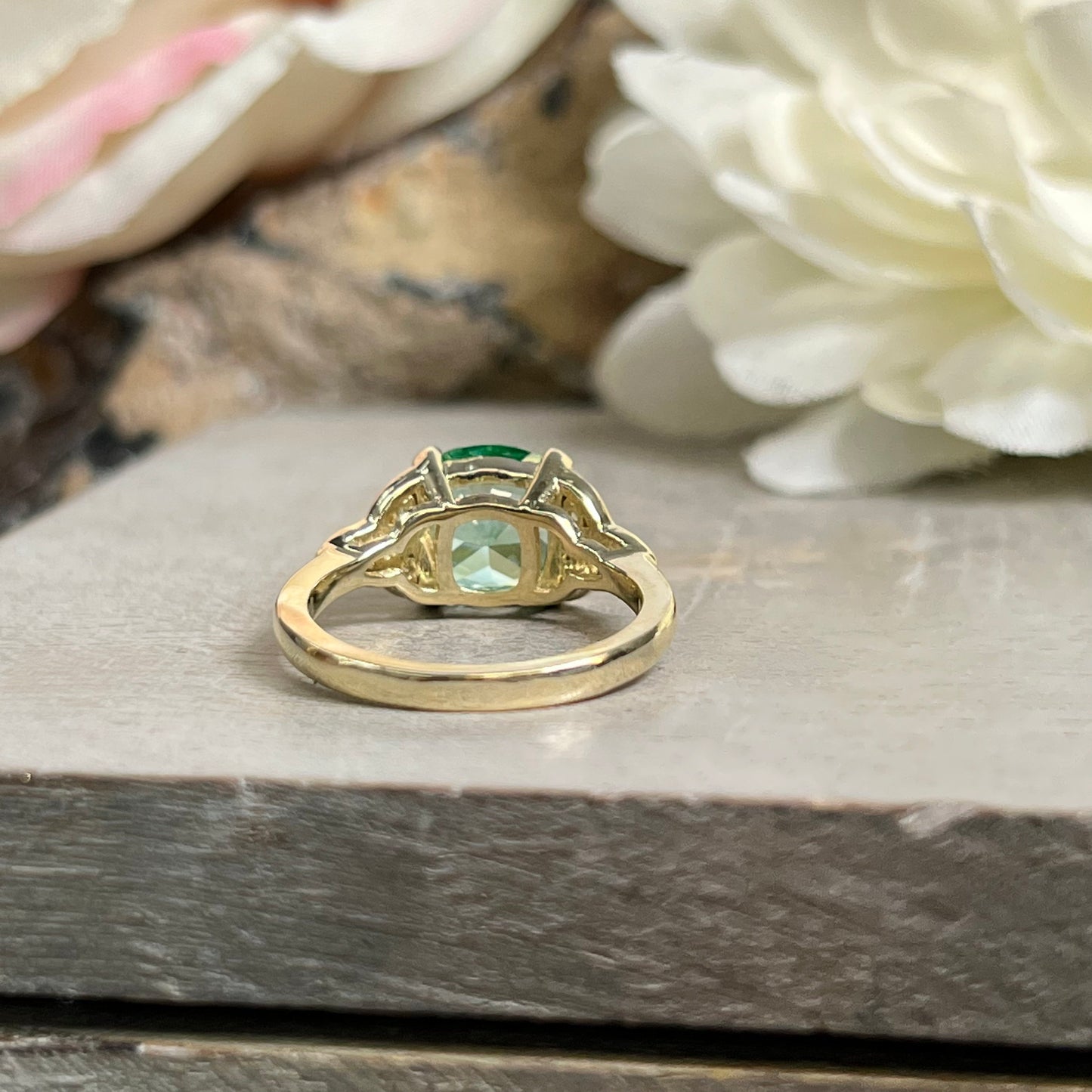 Green Paraiba Engagement Ring 14K White Gold Green Cushion Cut Celtic Engagement Ring Moissanite Celtic Gold Wedding Promise Ring #7301