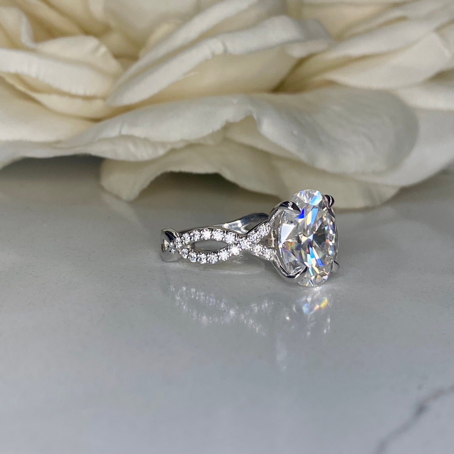 Oval Cut Moissanite Engagement Ring 14K White Gold  Infinity Band Moissanite Engagement Rings  Unique Vintage Anniversary Promise Ring #7277