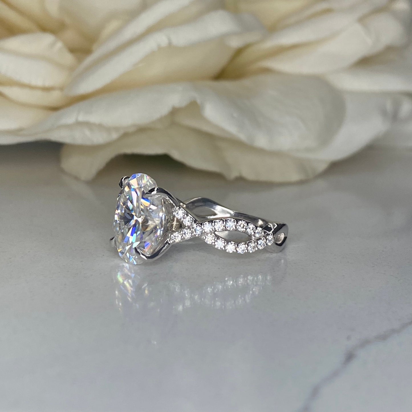 Oval Cut Moissanite Engagement Ring 14K White Gold  Infinity Band Moissanite Engagement Rings  Unique Vintage Anniversary Promise Ring #7277