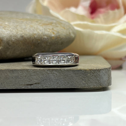 Mens Five Stone Moissanite Wedding Band 14K White Gold Radiant Cut Moissanite Band Ring For Men Unique Mens Promise Ring White Gold #7281