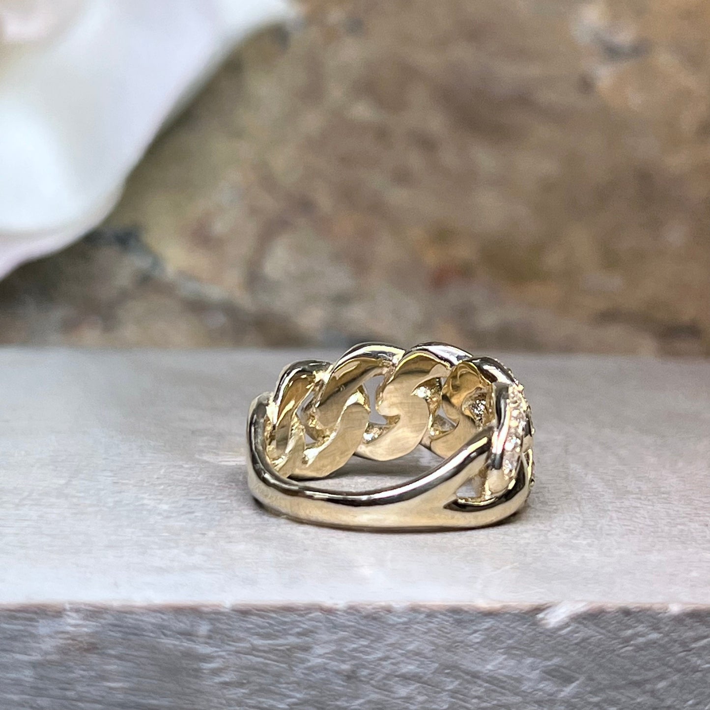 Cuban Link Chain Ring 14K Yellow Gold Cuban Link Diamond Chain Ring Ladies Cuban Link Chain Ring Unique Cuban Link Chain Ring For Women