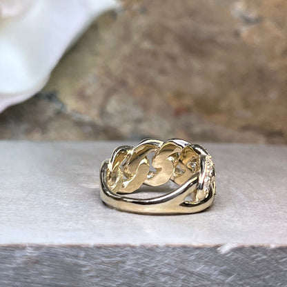 Cuban Link Chain Ring 14K Yellow Gold Cuban Link Diamond Chain Ring Ladies Cuban Link Chain Ring Unique Cuban Link Chain Ring For Women