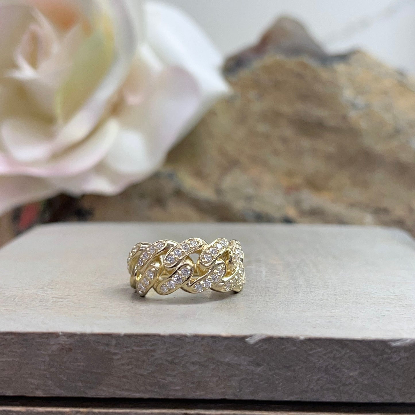 Cuban Link Chain Ring 14K Yellow Gold Cuban Link Diamond Chain Ring Ladies Cuban Link Chain Ring Unique Cuban Link Chain Ring For Women