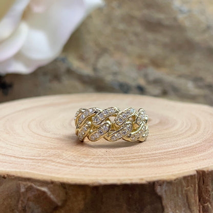 Cuban Link Chain Ring 14K Yellow Gold Cuban Link Diamond Chain Ring Ladies Cuban Link Chain Ring Unique Cuban Link Chain Ring For Women