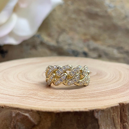 Cuban Link Chain Ring 14K Yellow Gold Cuban Link Diamond Chain Ring Ladies Cuban Link Chain Ring Unique Cuban Link Chain Ring For Women