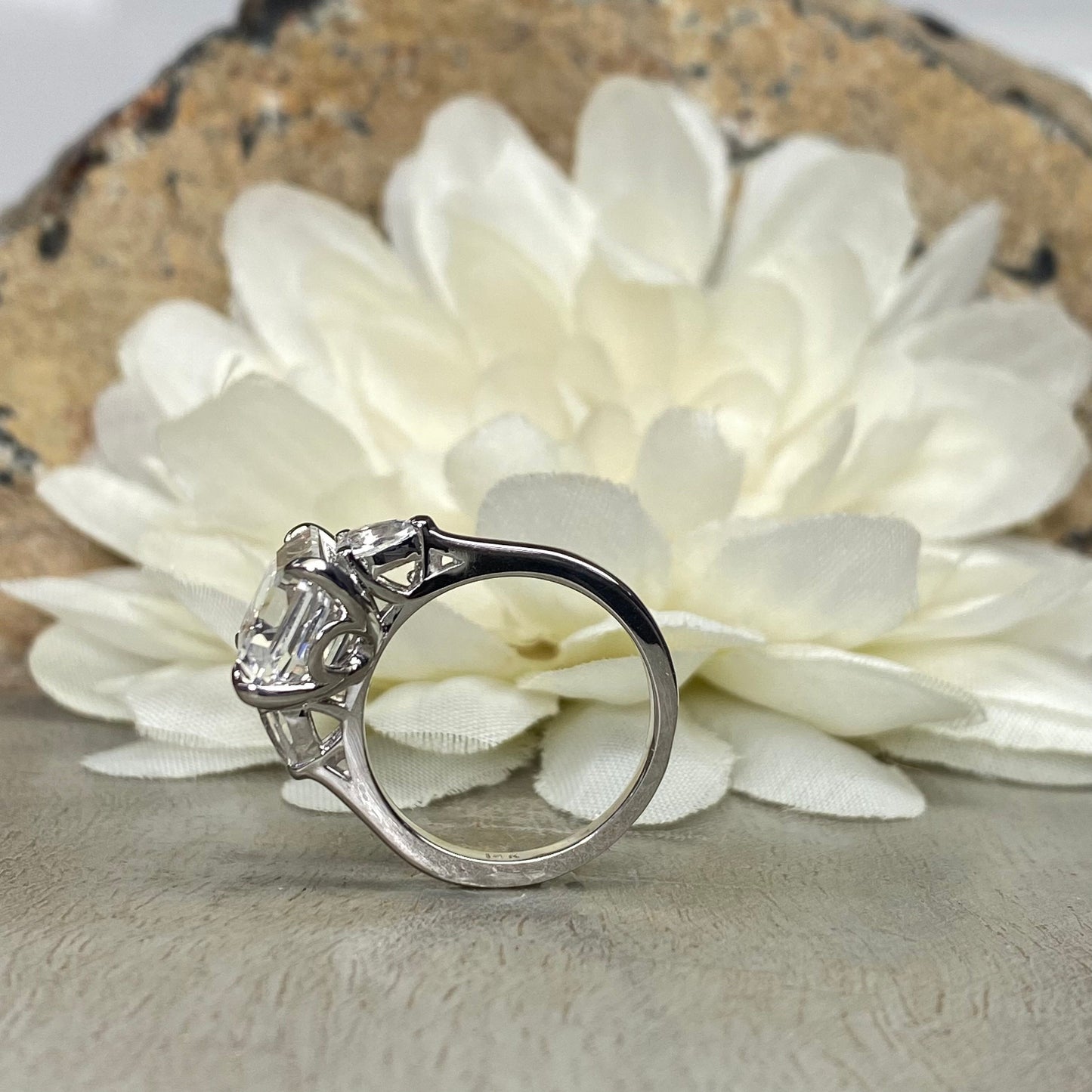 Emerald Cut Moissanite Engagement Ring 14k White Gold Three Stone Emerald Cut Engagement Ring Solitaire Moissanite Engagement Rings  #7290