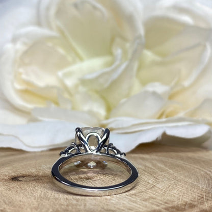 Emerald Cut Moissanite Engagement Ring 14k White Gold Three Stone Emerald Cut Engagement Ring Solitaire Moissanite Engagement Rings  #7290