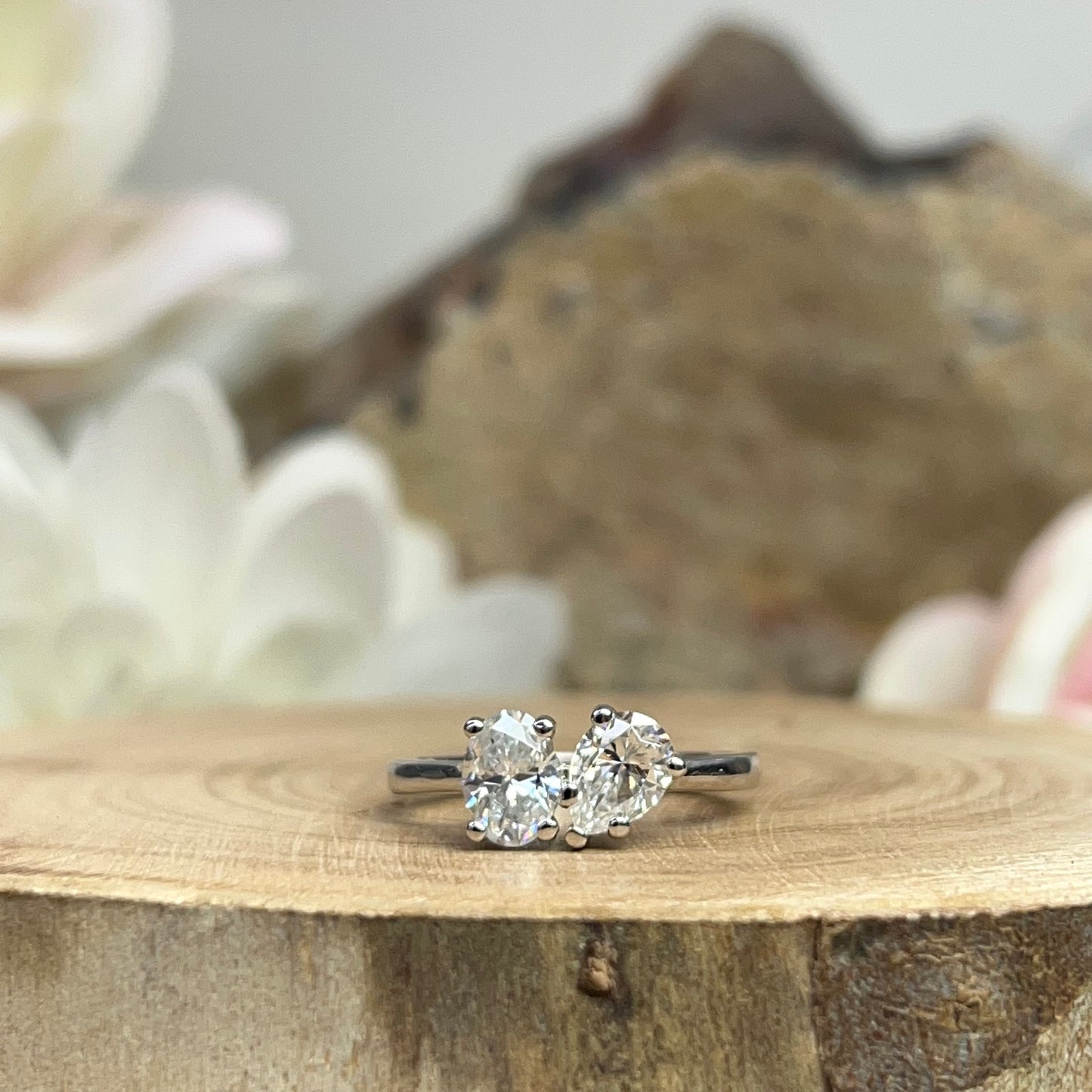 Toi et Moi Ring, Two Stone Engagement Ring, Birthstone Ring, Oval and Pear Ring, Unique Engagement Ring, Anniversary Ring,  Love Ring, #7312