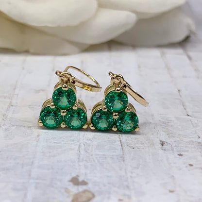 Emerald Dangle Earrings, Drop Emerald Earrings, Lever Back Earrings, May Birthstone Earrings, Gift For Her, 14K Yellow Gold #6920