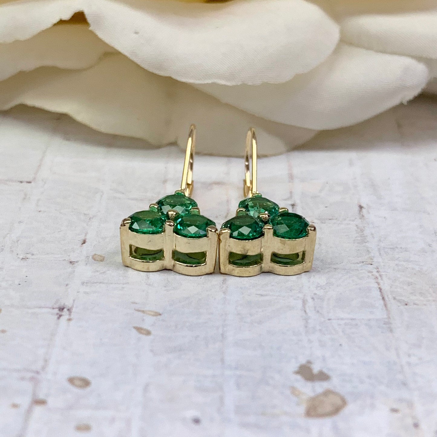 Emerald Dangle Earrings, Drop Emerald Earrings, Lever Back Earrings, May Birthstone Earrings, Gift For Her, 14K Yellow Gold #6920