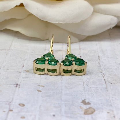 Emerald Dangle Earrings, Drop Emerald Earrings, Lever Back Earrings, May Birthstone Earrings, Gift For Her, 14K Yellow Gold #6920