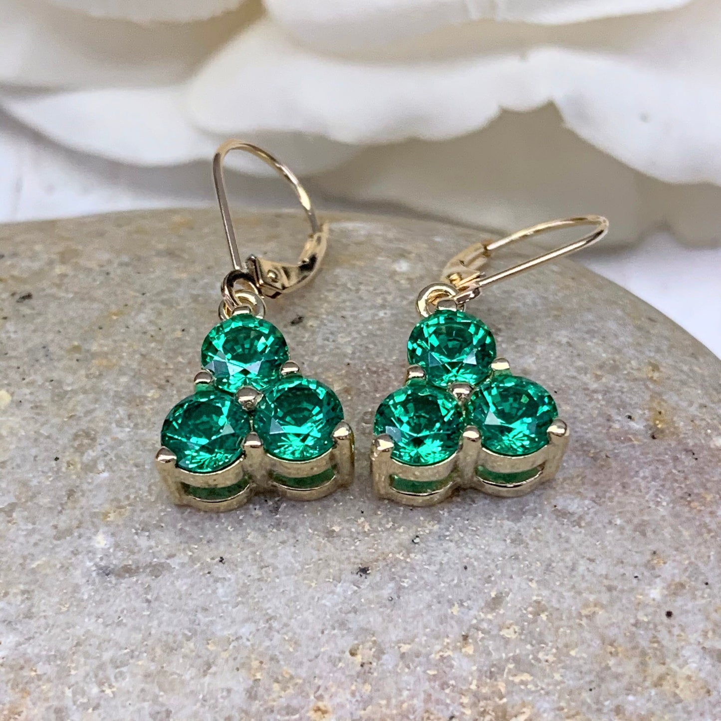 Emerald Dangle Earrings, Drop Emerald Earrings, Lever Back Earrings, May Birthstone Earrings, Gift For Her, 14K Yellow Gold #6920